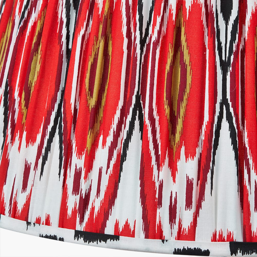 Pacific Lifestyle Lighting Asilah Matt Black Aluminium Tall Footed Table Lamp Base with Izara 40cm Red Ikat Patterned Mushroom Pleat Tapered Lampshade House of Isabella UK