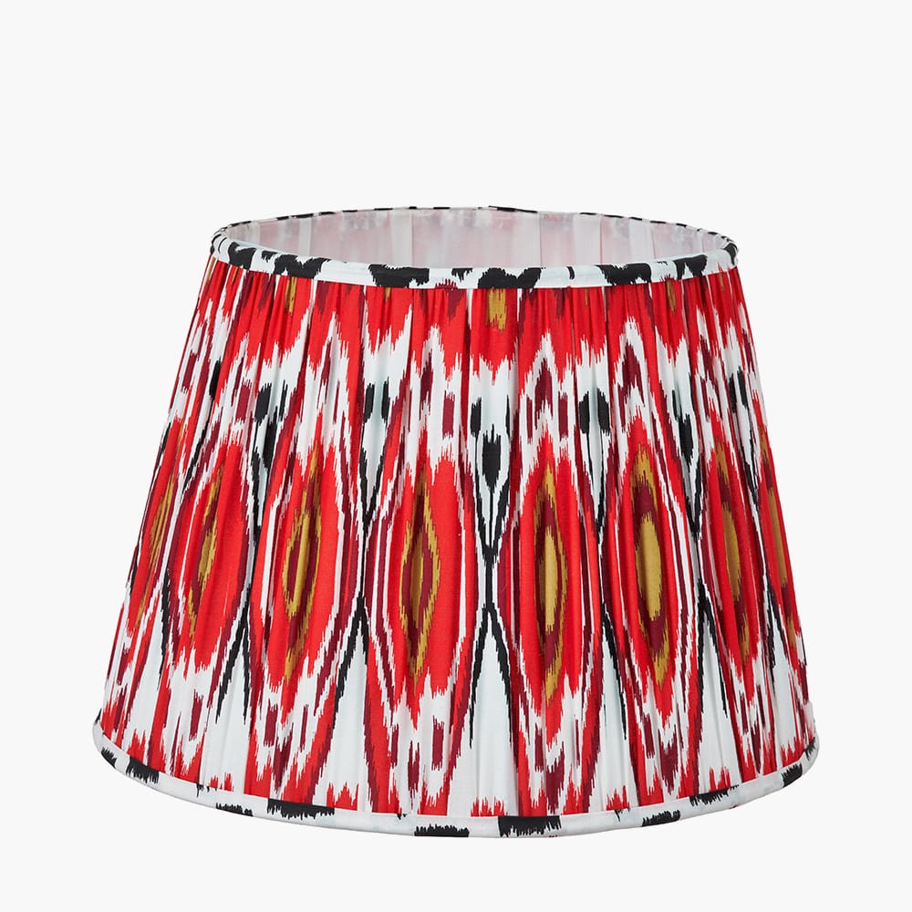 Pacific Lifestyle Lighting Asilah Matt Black Aluminium Tall Footed Table Lamp Base with Izara 40cm Red Ikat Patterned Mushroom Pleat Tapered Lampshade House of Isabella UK