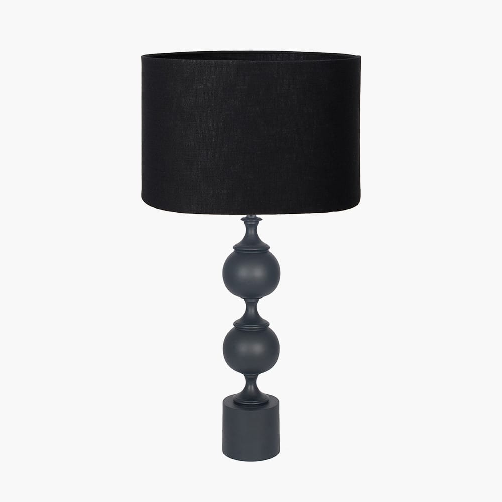 Pacific Lifestyle Lighting Asilah Matt Black Aluminium Tall Footed Table Lamp Base with Lino 40cm Black Self Lined Linen Cylinder Lampshade House of Isabella UK