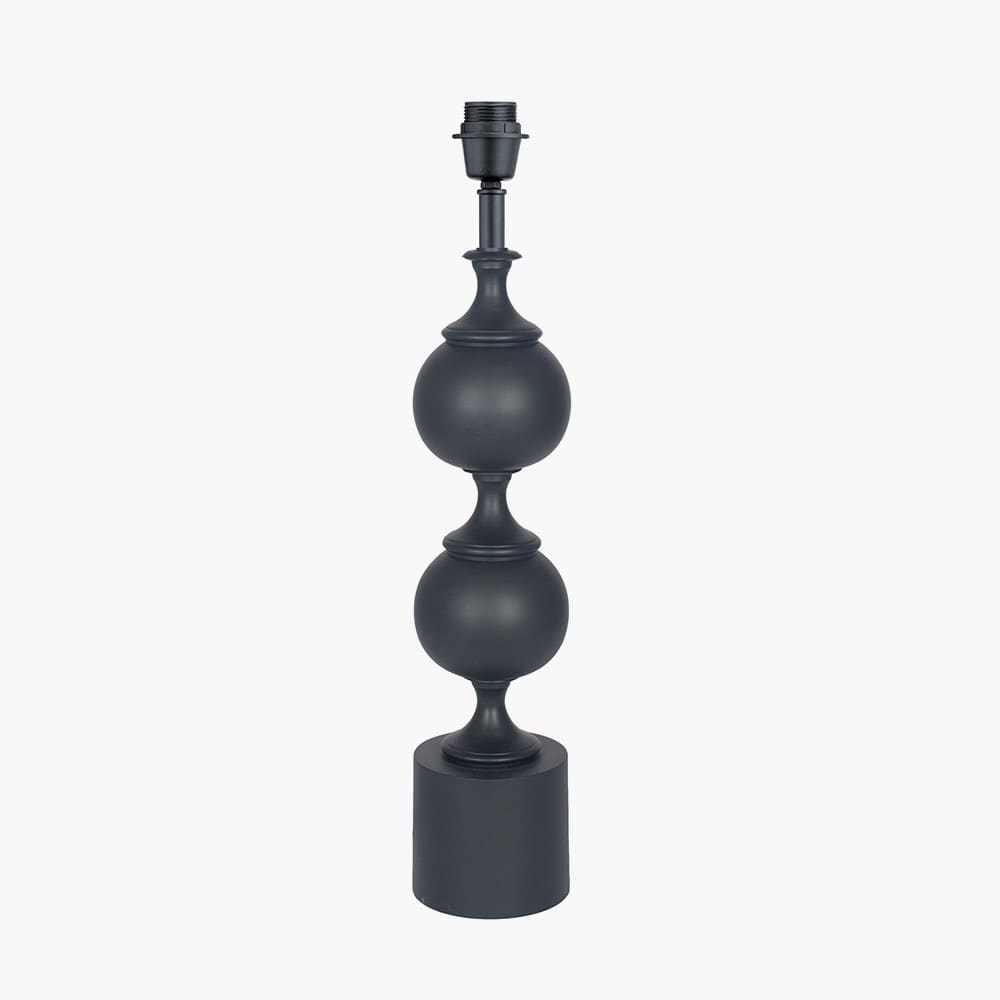 Pacific Lifestyle Lighting Asilah Matt Black Aluminium Tall Footed Table Lamp Base with Lino 40cm Black Self Lined Linen Cylinder Lampshade House of Isabella UK