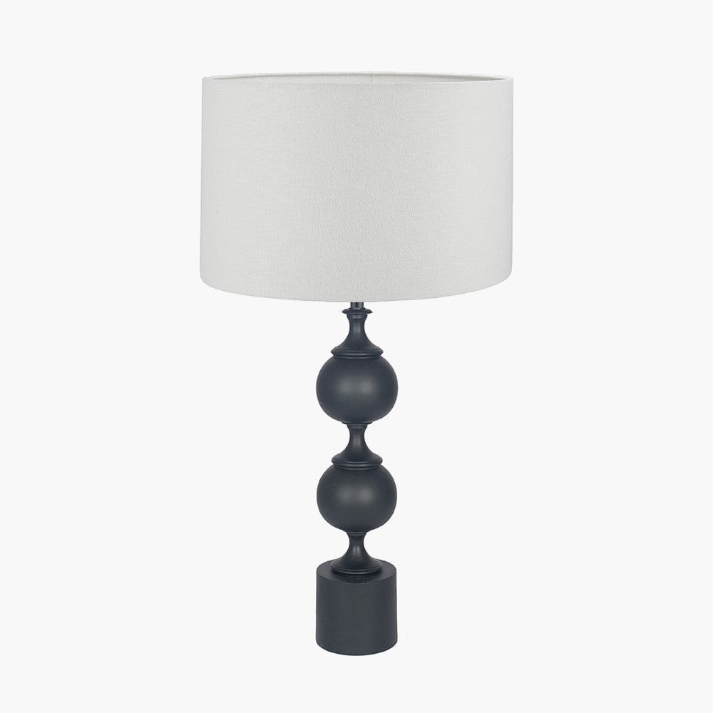 Asilah Matt Black Aluminium Tall Footed Table Lamp Base with Lino 40cm White Self Lined Linen Cylinder Lampshade.