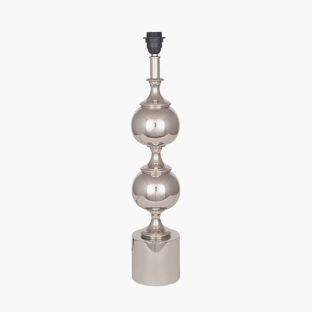 Asilah Silver Aluminium Tall Footed Table Lamp Base with Lino 40cm Grey Self Lined Linen Cylinder Lampshade.