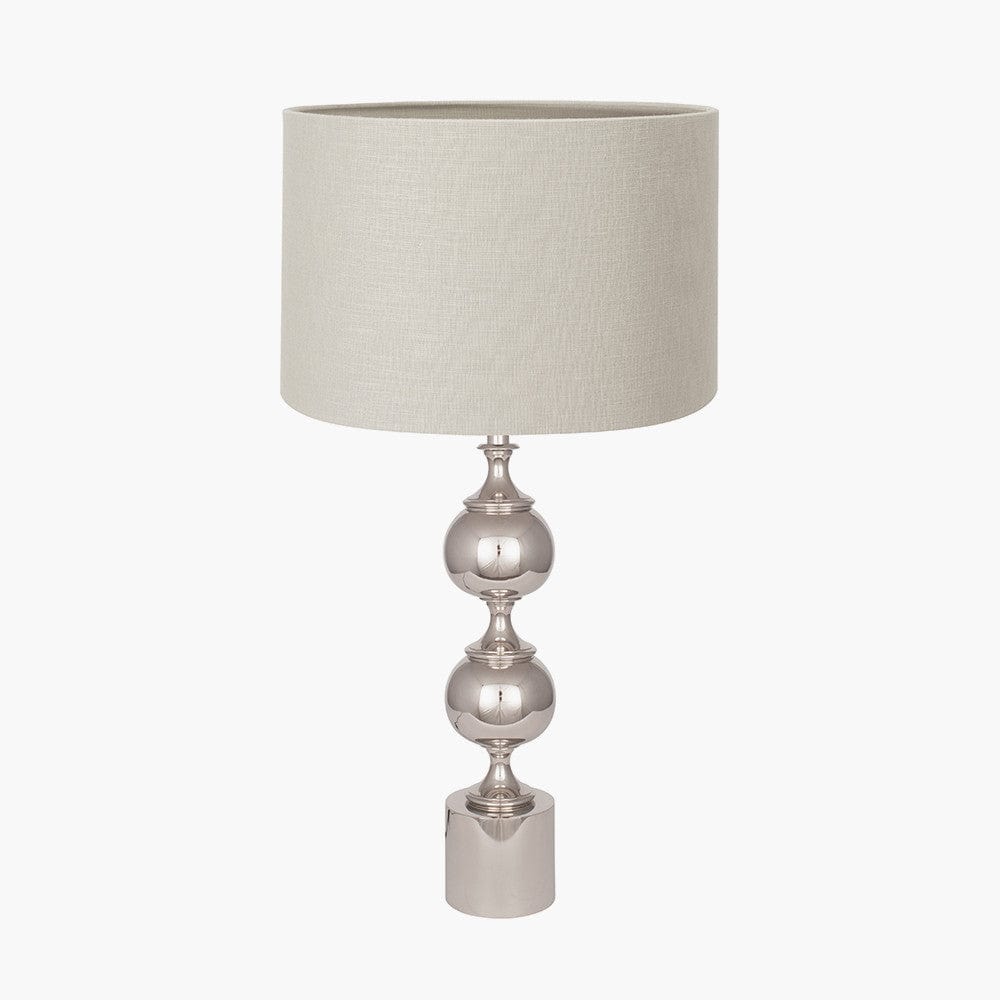 Asilah Silver Aluminium Tall Footed Table Lamp Base with Lino 40cm Grey Self Lined Linen Cylinder Lampshade.
