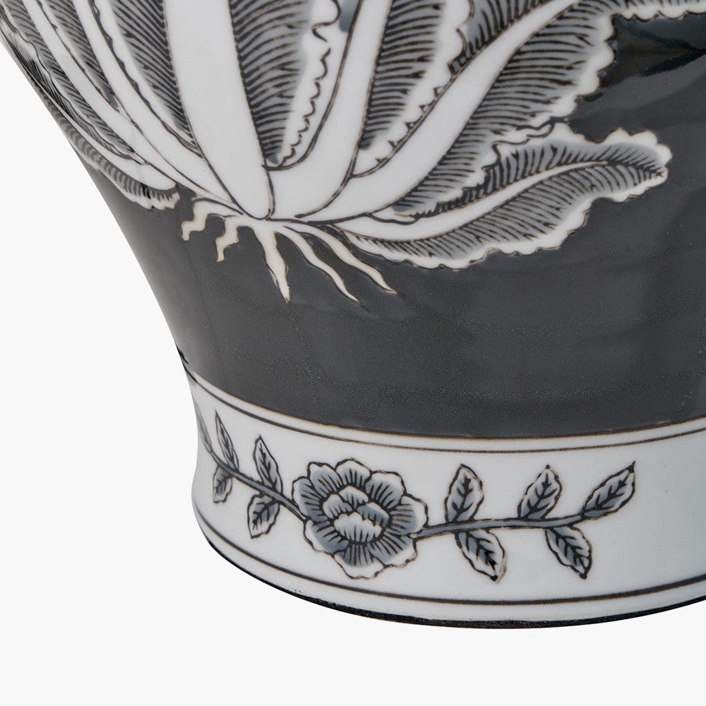 Pacific Lifestyle Lighting Asteria Black and White Feather Ceramic Urn Table Lamp Base House of Isabella UK