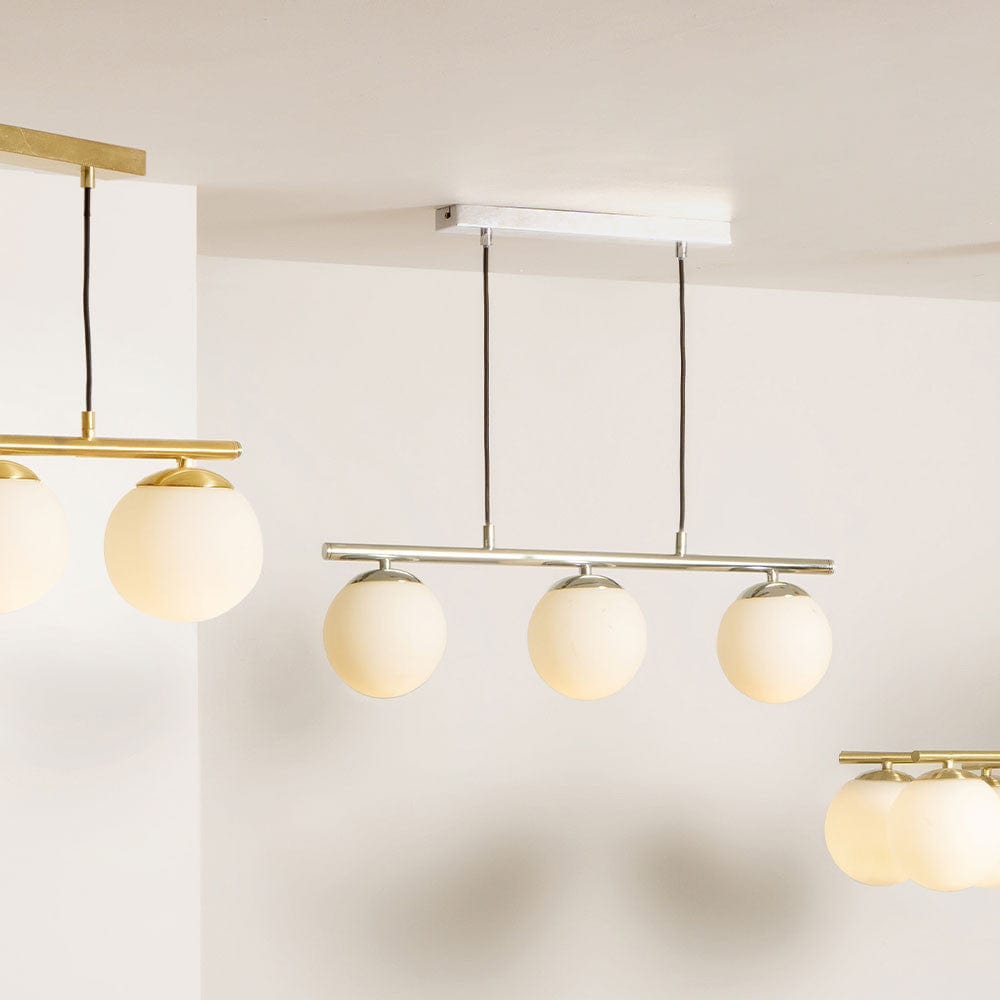 Pacific Lifestyle Lighting Asterope 3 White Orb and Shiny Chrome Metal Pendant House of Isabella UK