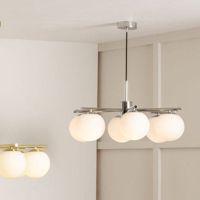 Pacific Lifestyle Lighting Asterope 6 White Orb and Shiny Chrome Metal Pendant House of Isabella UK