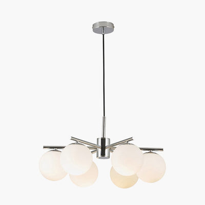 Pacific Lifestyle Lighting Asterope 6 White Orb and Shiny Chrome Metal Pendant House of Isabella UK