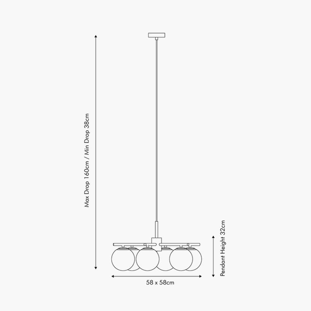 Asterope 6 White Orb and Shiny Chrome Metal Pendant.