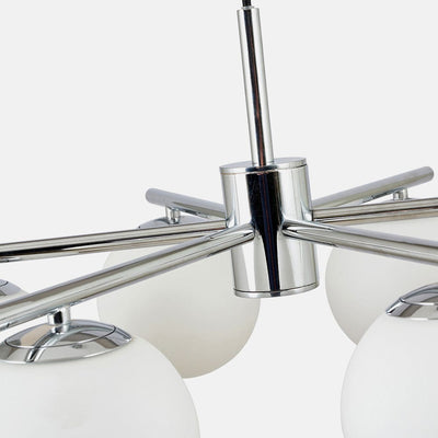 Pacific Lifestyle Lighting Asterope 6 White Orb and Shiny Chrome Metal Pendant House of Isabella UK