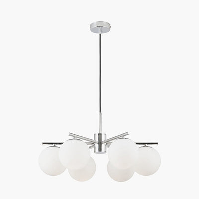 Pacific Lifestyle Lighting Asterope 6 White Orb and Shiny Chrome Metal Pendant House of Isabella UK