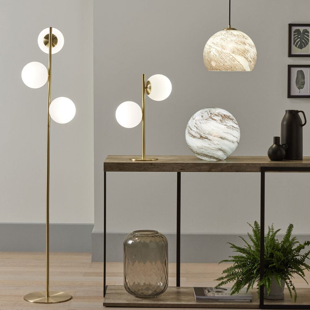 Asterope White Orb and Gold Metal Floor Lamp.