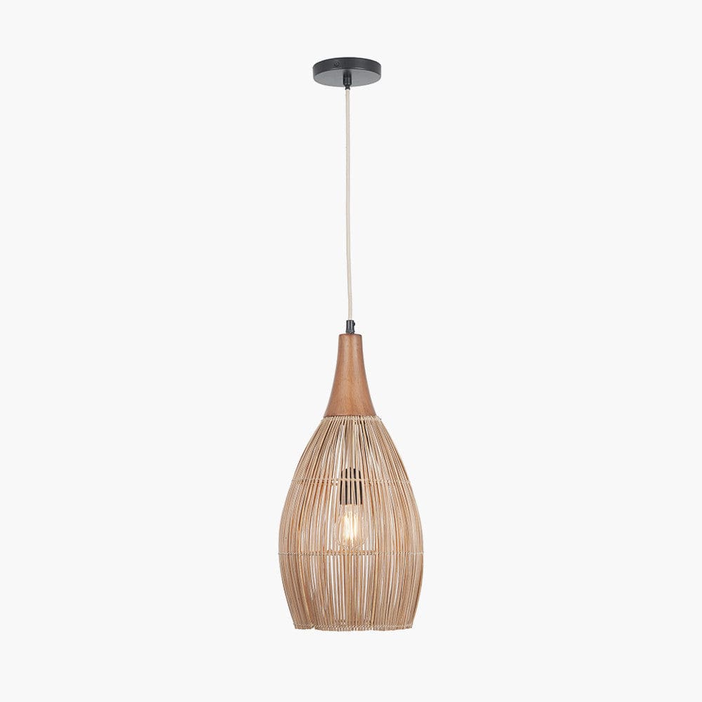 Ata Bamboo Effect and Wood Tall Dome Pendant.