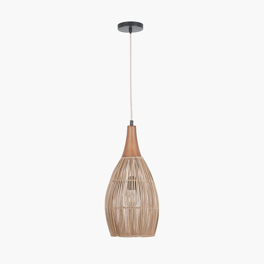 Ata Bamboo Effect and Wood Tall Dome Pendant.