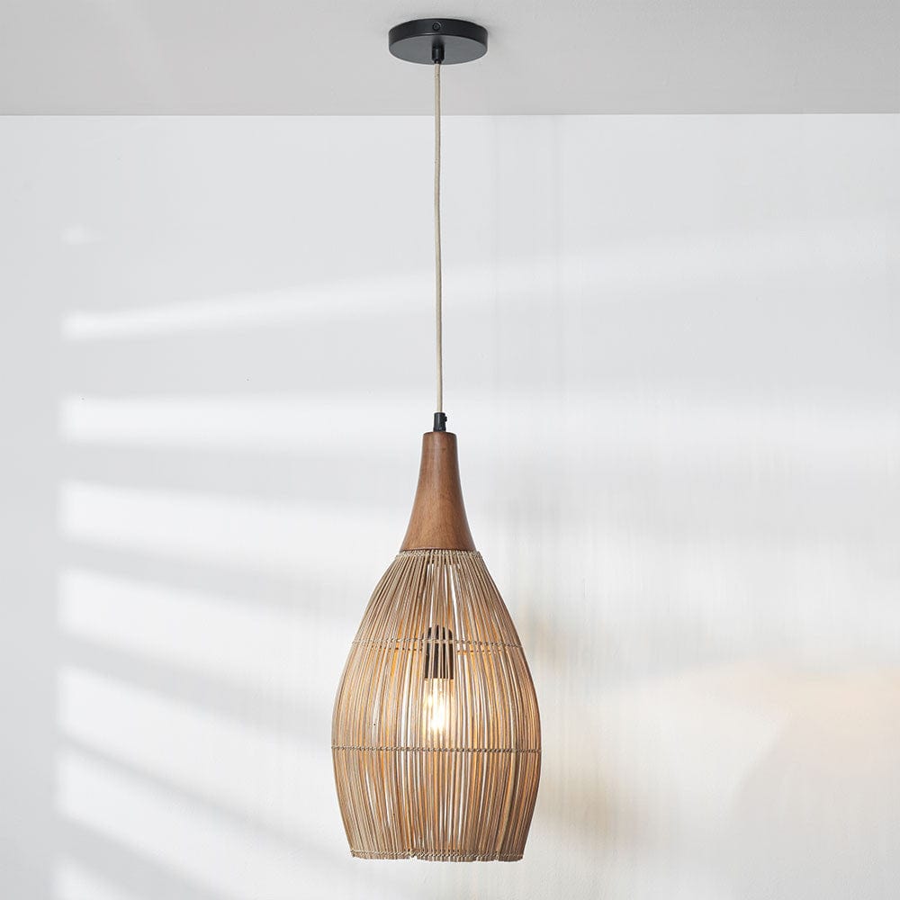 Ata Bamboo Effect and Wood Tall Dome Pendant.