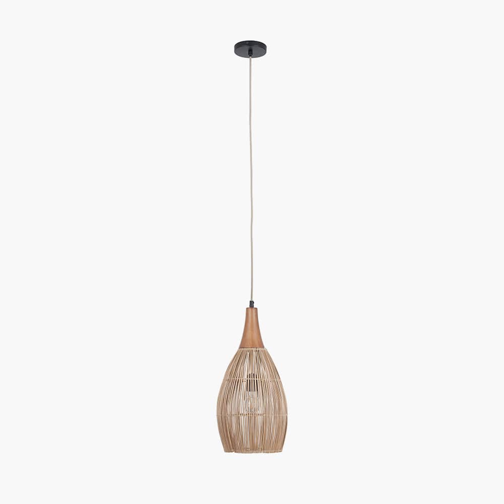 Ata Bamboo Effect and Wood Tall Dome Pendant.