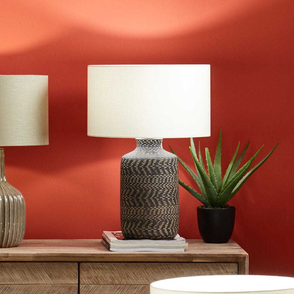 Atouk Textured Black Stoneware Table Lamp - Base Only.