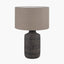 Pacific Lifestyle Lighting Atouk Textured Black Stoneware Table Lamp Base with Edward 35cm Natural Linen Cylinder Lampshade House of Isabella UK