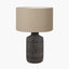 Pacific Lifestyle Lighting Atouk Textured Black Stoneware Table Lamp Base with Henry 35cm Taupe Handloom Cylinder Lampshade House of Isabella UK