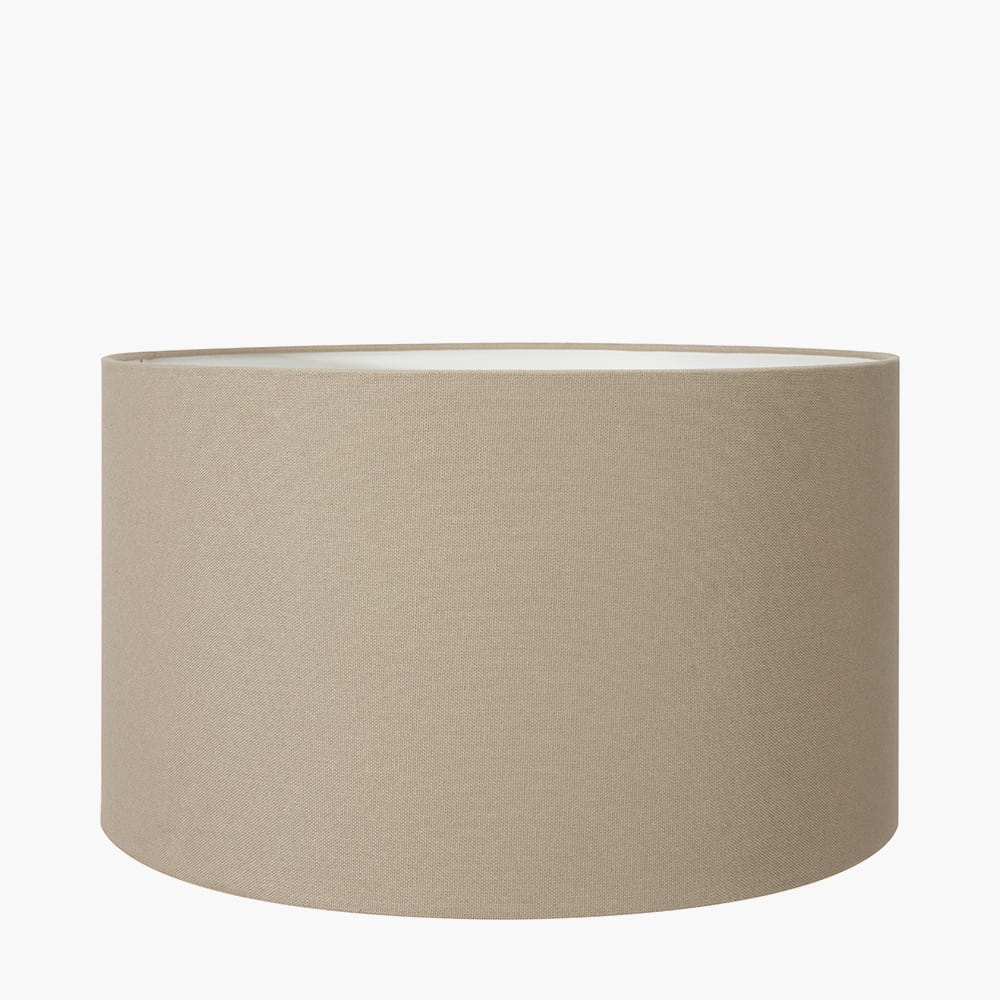 Pacific Lifestyle Lighting Atouk Textured Black Stoneware Table Lamp Base with Henry 35cm Taupe Handloom Cylinder Lampshade House of Isabella UK
