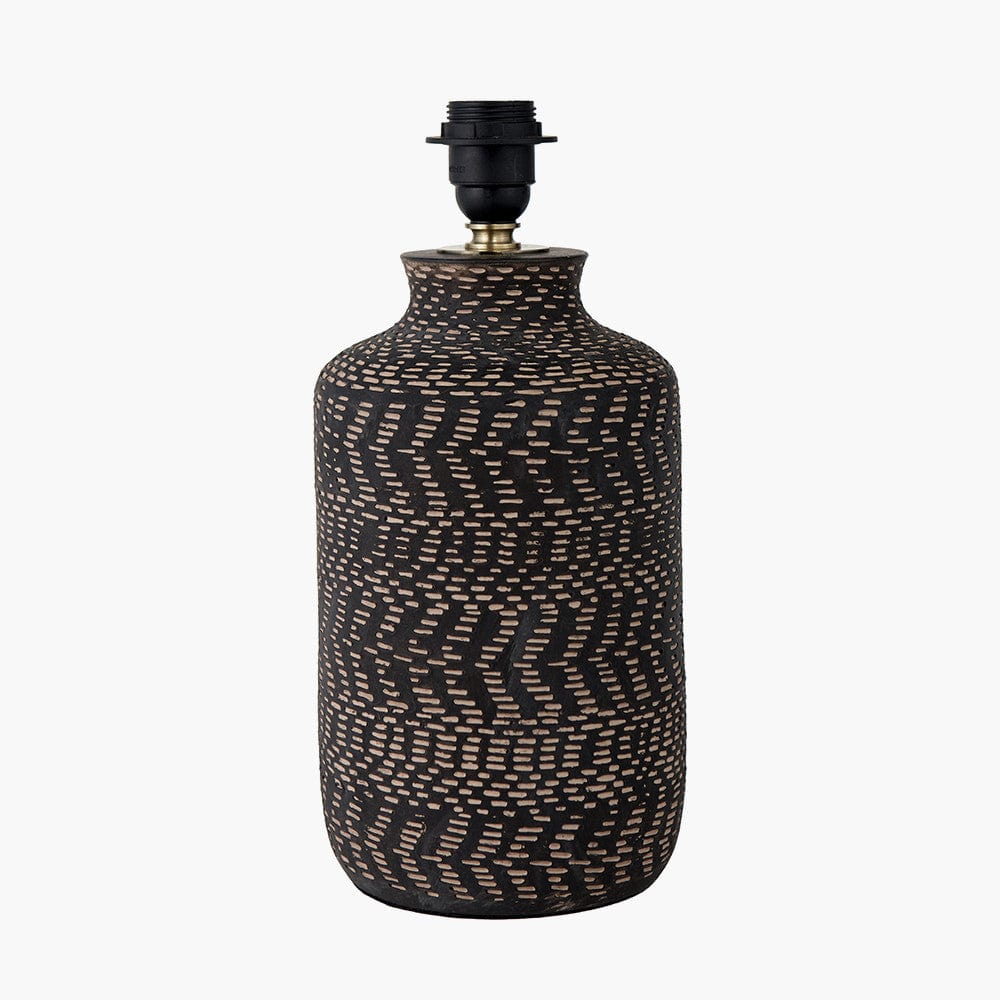 Atouk Textured Black Stoneware Table Lamp Base with Henry 35cm White Handloom Cylinder Lampshade.