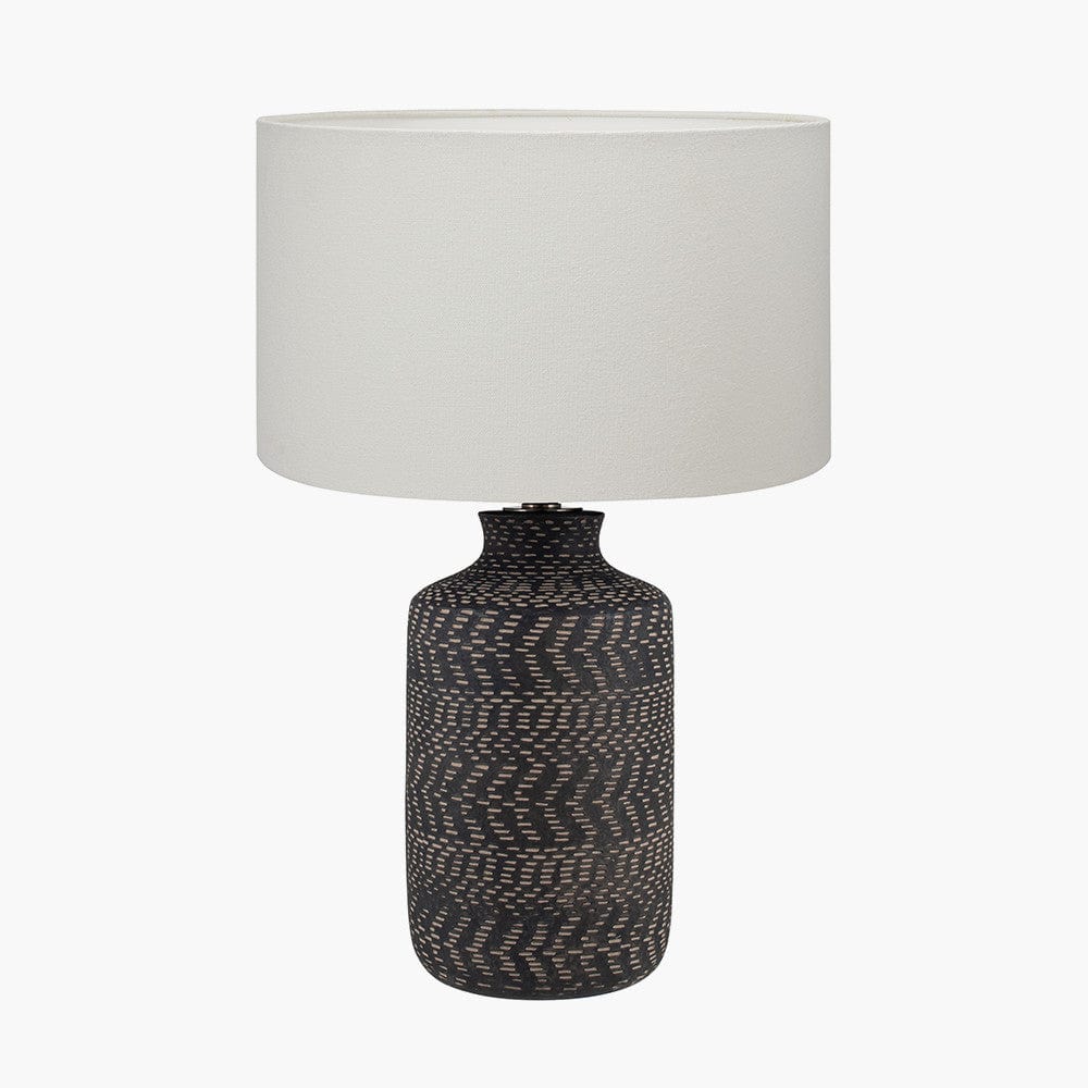 Atouk Textured Black Stoneware Table Lamp Base with Henry 35cm White Handloom Cylinder Lampshade.