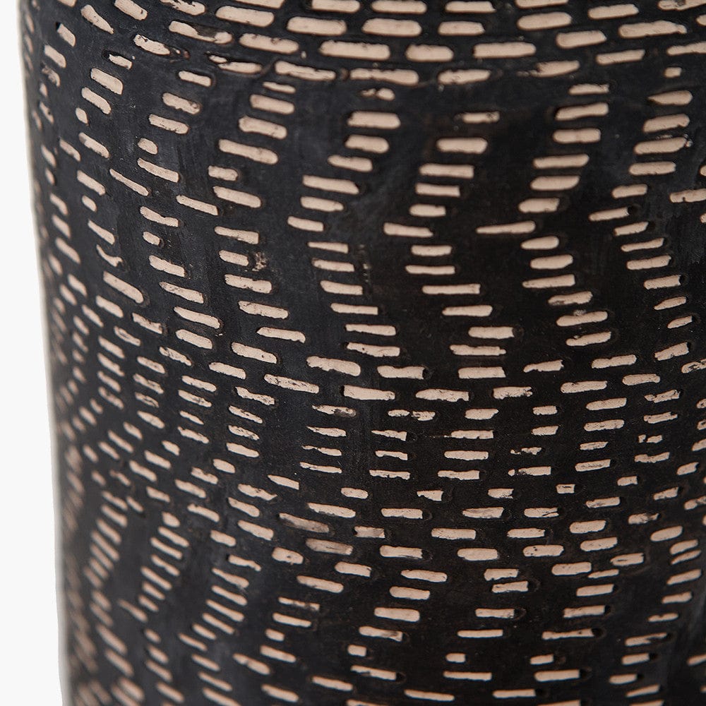 Atouk Textured Black Stoneware Table Lamp Base with Henry 35cm White Handloom Cylinder Lampshade.