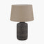 Pacific Lifestyle Lighting Atouk Textured Black Stoneware Table Lamp Base with Winston 35cm Taupe Handloom Tapered Lampshade House of Isabella UK