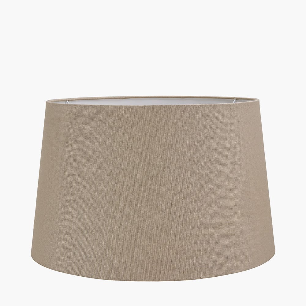 Pacific Lifestyle Lighting Atouk Textured Black Stoneware Table Lamp Base with Winston 35cm Taupe Handloom Tapered Lampshade House of Isabella UK