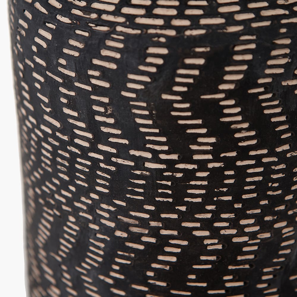 Pacific Lifestyle Lighting Atouk Textured Black Stoneware Table Lamp Base with Winston 35cm White Handloom Tapered Lampshade House of Isabella UK