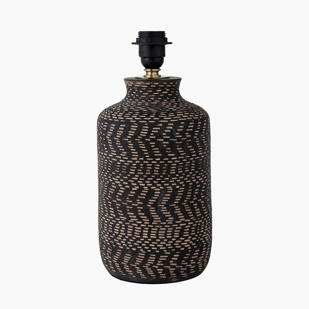 Pacific Lifestyle Lighting Atouk Textured Black Stoneware Table Lamp Base with Winston 35cm White Handloom Tapered Lampshade House of Isabella UK
