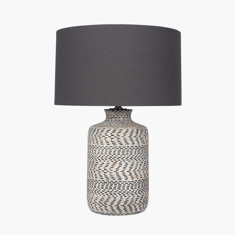 Atouk Textured Natural and Black Stoneware Table Lamp - Base Only.