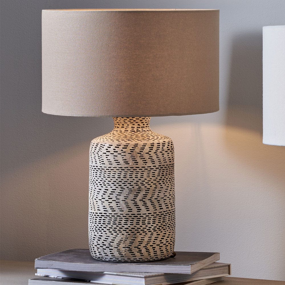 Atouk Textured Natural and Black Stoneware Table Lamp - Base Only.