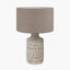 Pacific Lifestyle Lighting Atouk Textured Natural and Black Stoneware Table Lamp Base with Edward 35cm Natural Linen Cylinder Lampshade House of Isabella UK