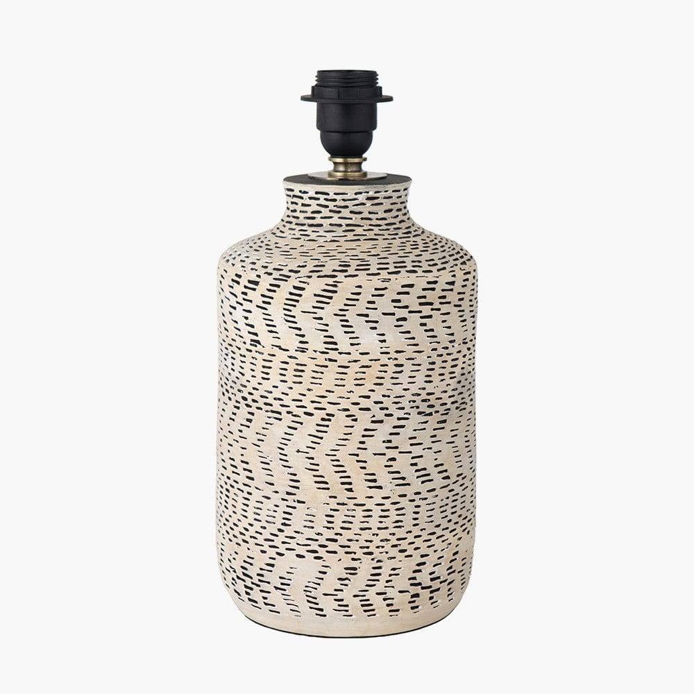 Atouk Textured Natural and Black Stoneware Table Lamp Base with Henry 35cm Taupe Handloom Cylinder Lampshade.