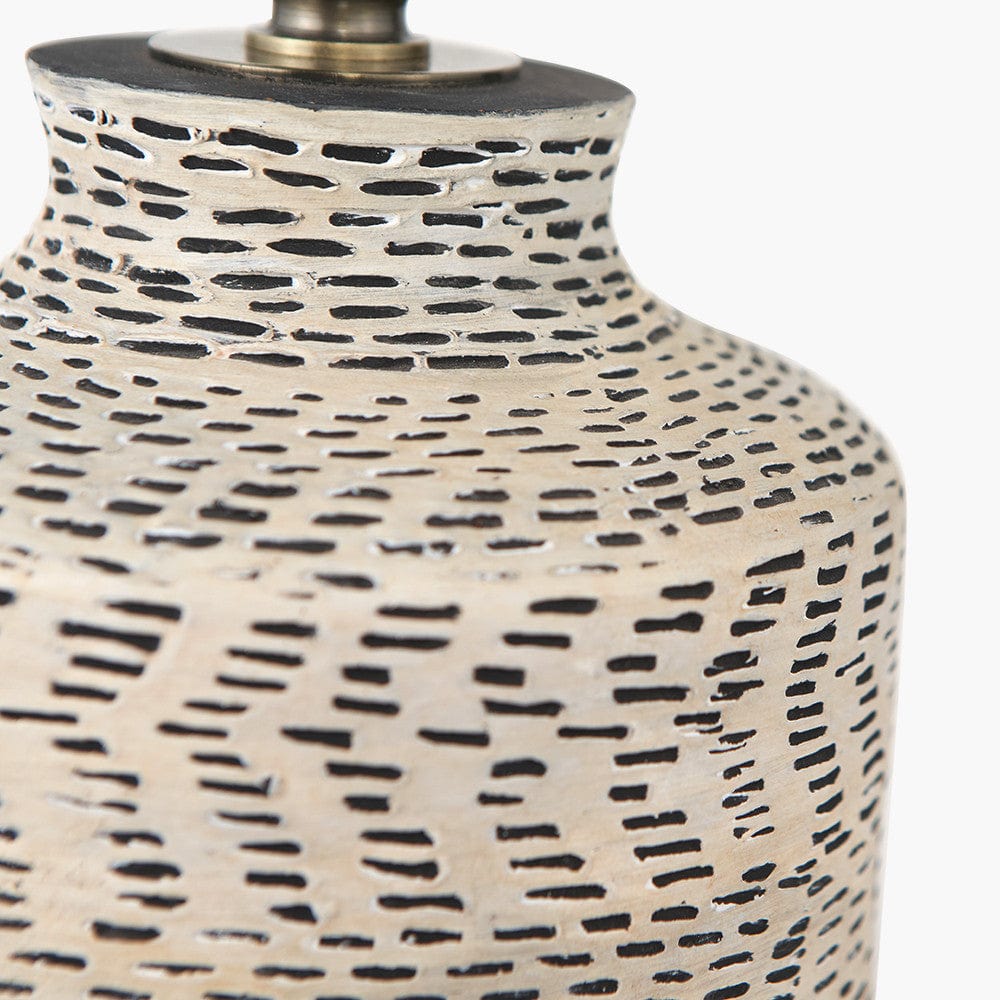 Atouk Textured Natural and Black Stoneware Table Lamp Base with Milos 35cm Natural Linen Tapered Lampshade.