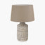 Pacific Lifestyle Lighting Atouk Textured Natural and Black Stoneware Table Lamp Base with Winston 35cm Taupe Handloom Tapered Lampshade House of Isabella UK