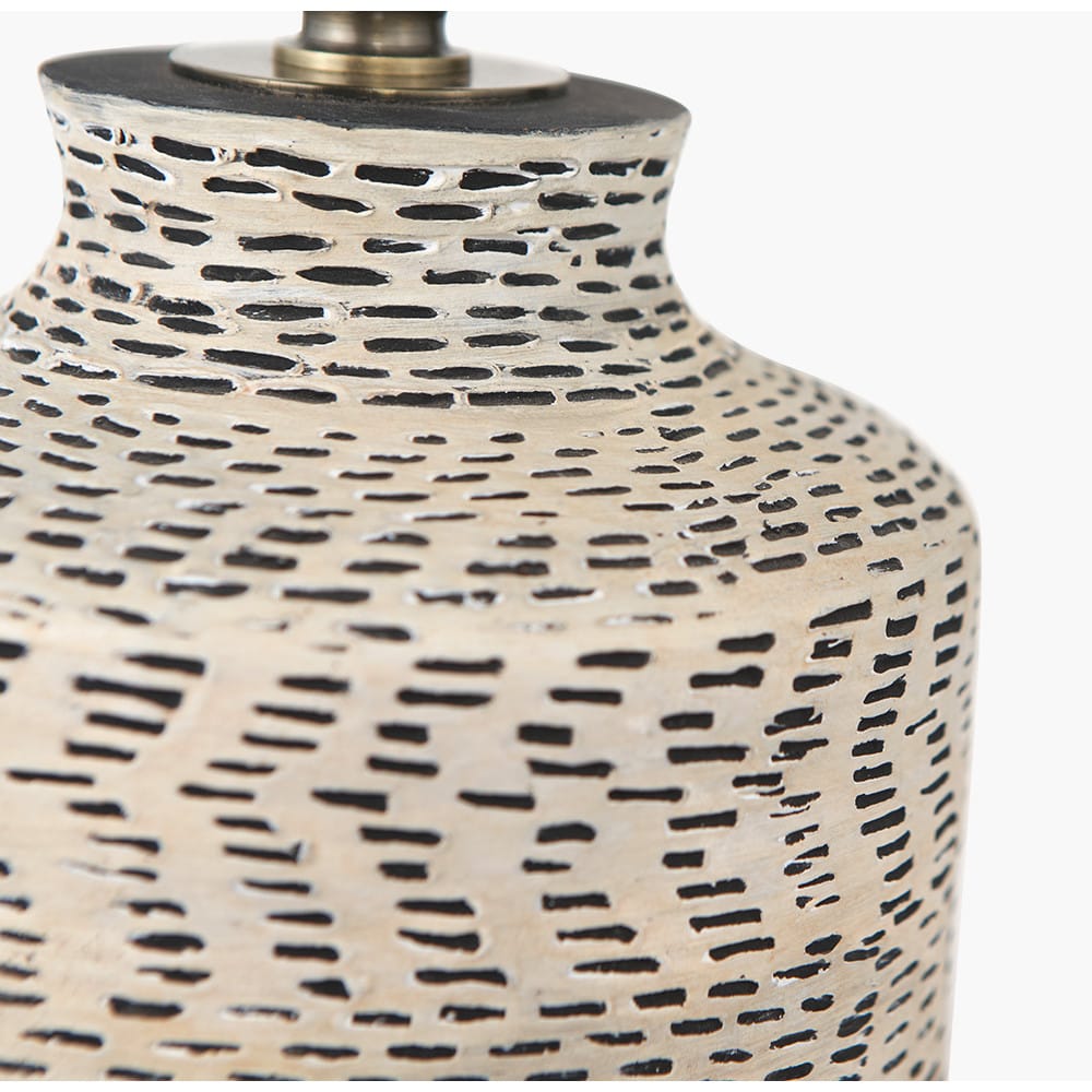 Pacific Lifestyle Lighting Atouk Textured Natural and Black Stoneware Table Lamp Base with Winston 35cm Taupe Handloom Tapered Lampshade House of Isabella UK