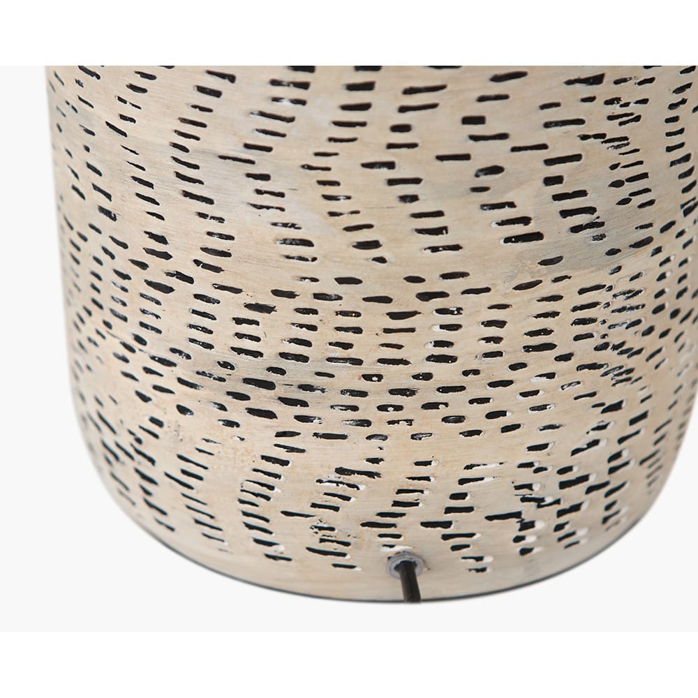 Pacific Lifestyle Lighting Atouk Textured Natural and Black Stoneware Table Lamp Base with Winston 35cm Taupe Handloom Tapered Lampshade House of Isabella UK
