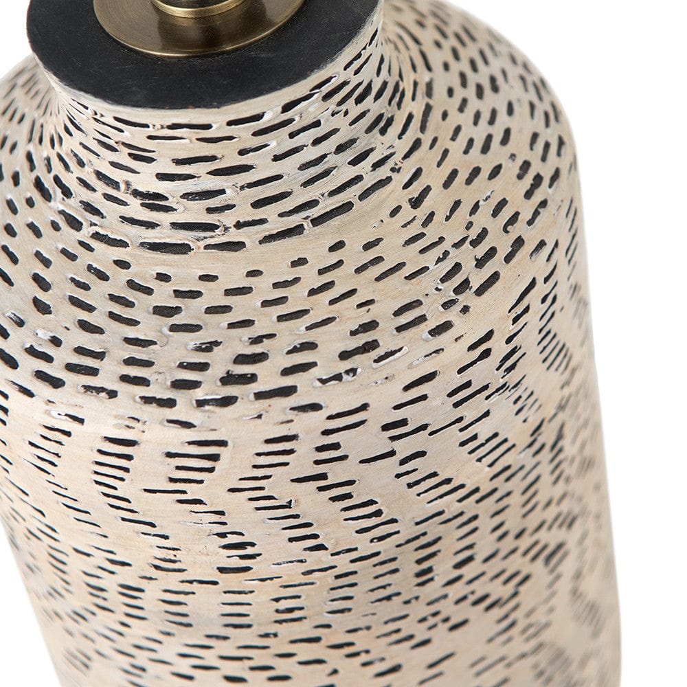 Atouk Textured Natural and Black Stoneware Table Lamp with Henry 35cm Taupe Handloom Cylinder Shade.