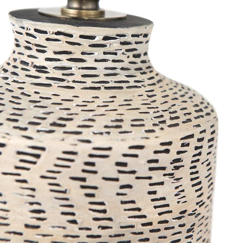 Atouk Textured Natural and Black Stoneware Table Lamp with Henry 35cm Taupe Handloom Cylinder Shade.