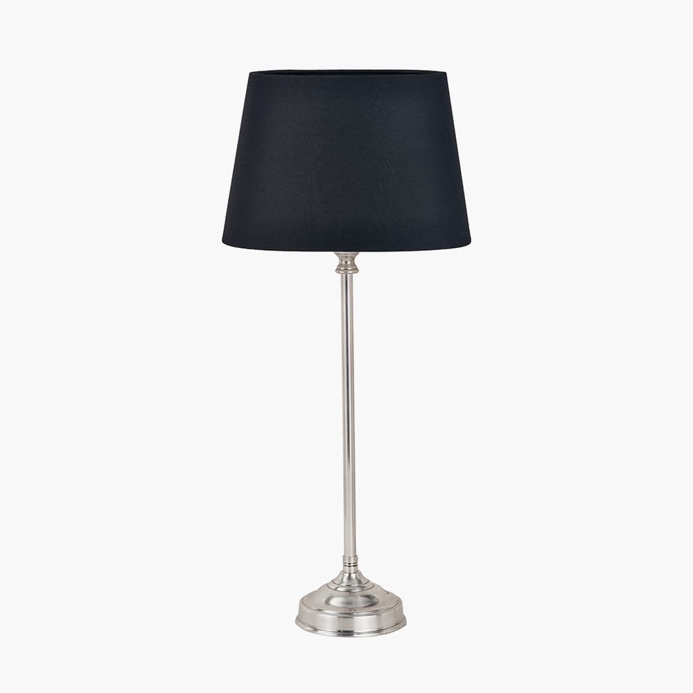 Pacific Lifestyle Lighting Auden Silver Metal Stick Table Lamp Base with Adelaide 25cm Black Tapered Cotton Mix Lampshade House of Isabella UK