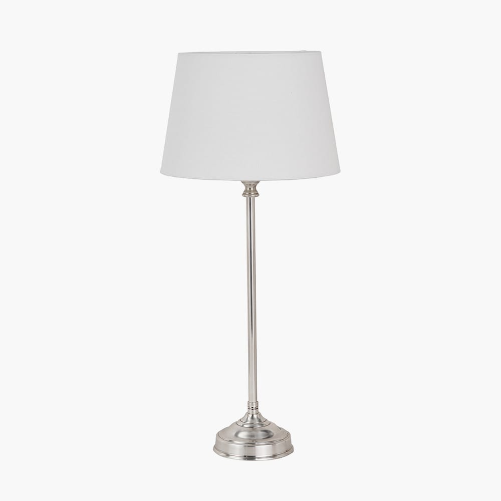 Pacific Lifestyle Lighting Auden Silver Metal Stick Table Lamp Base with Adelaide 25cm Ivory Tapered Cotton Mix Lampshade House of Isabella UK