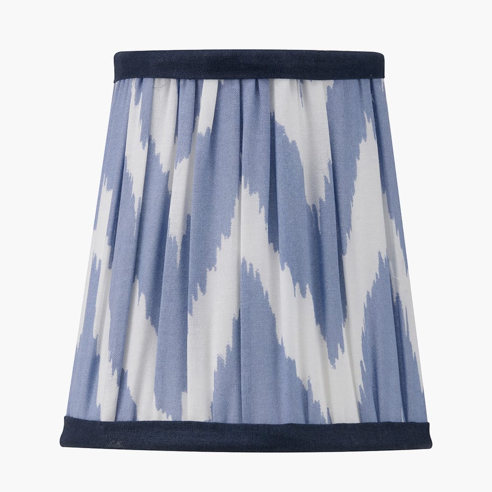 Pacific Lifestyle Lighting Auden Silver Metal Stick Table Lamp Base with Kamilah 14cm Blue Chevron Patterned Mushroom Pleat Tall Tapered Candle Clip Lampshade House of Isabella UK