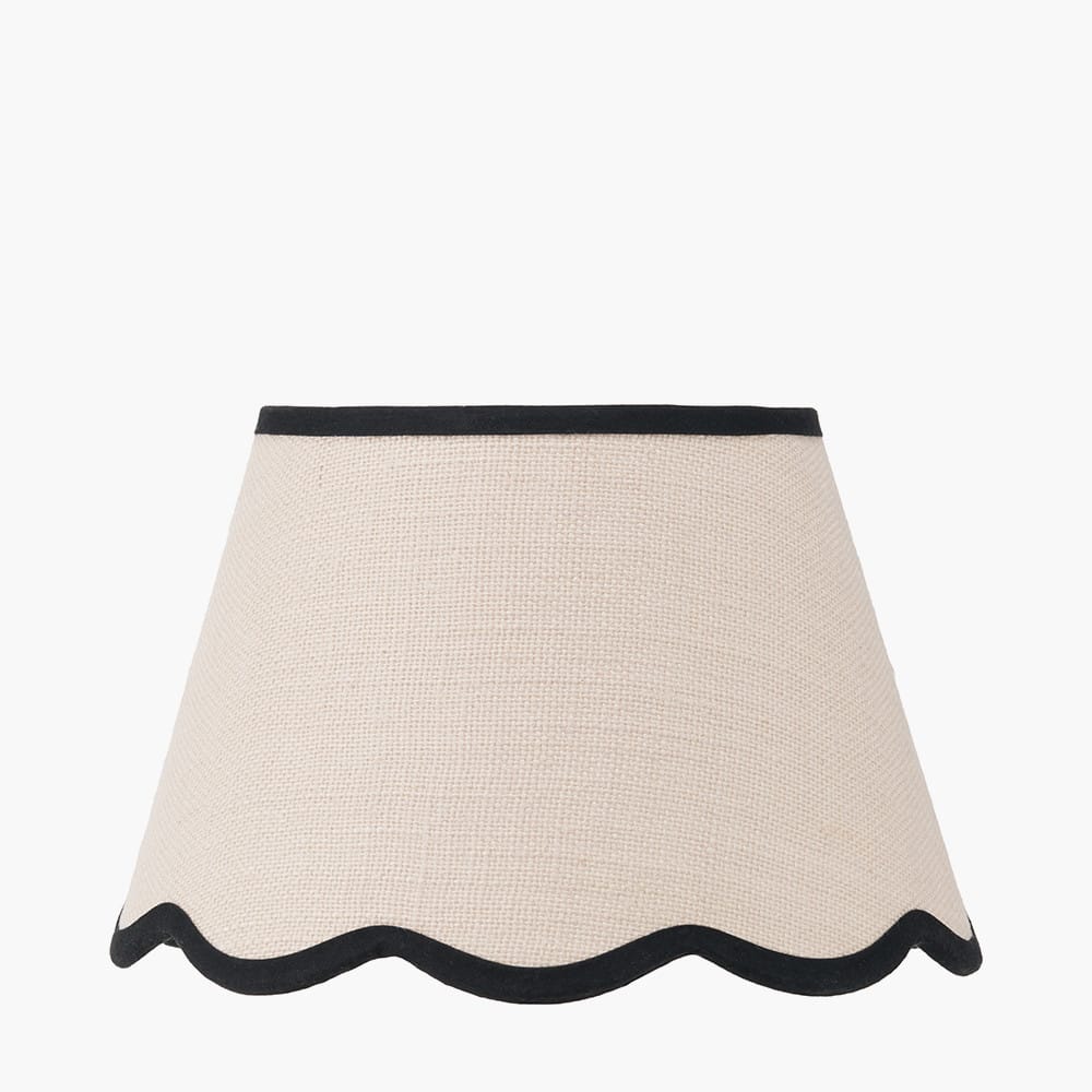 Pacific Lifestyle Lighting Auden Silver Metal Stick Table Lamp Base with Tabitha 25cm Cream Jute Scalloped Edge Tapered Lamp Shade with Contrast Binding House of Isabella UK
