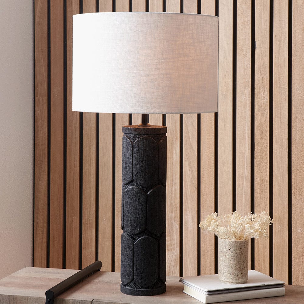 Aurelia Embossed Black Wood Tall Table Lamp Base.