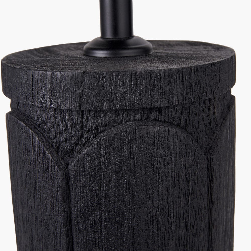 Aurelia Embossed Black Wood Tall Table Lamp Base with Lino 35cm White Self Lined Linen Cylinder Lampshade.