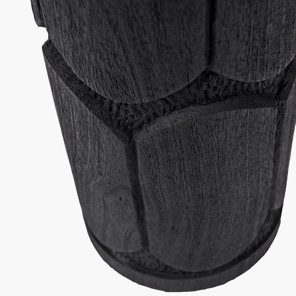 Aurelia Embossed Black Wood Tall Table Lamp Base with Lino 35cm White Self Lined Linen Cylinder Lampshade.