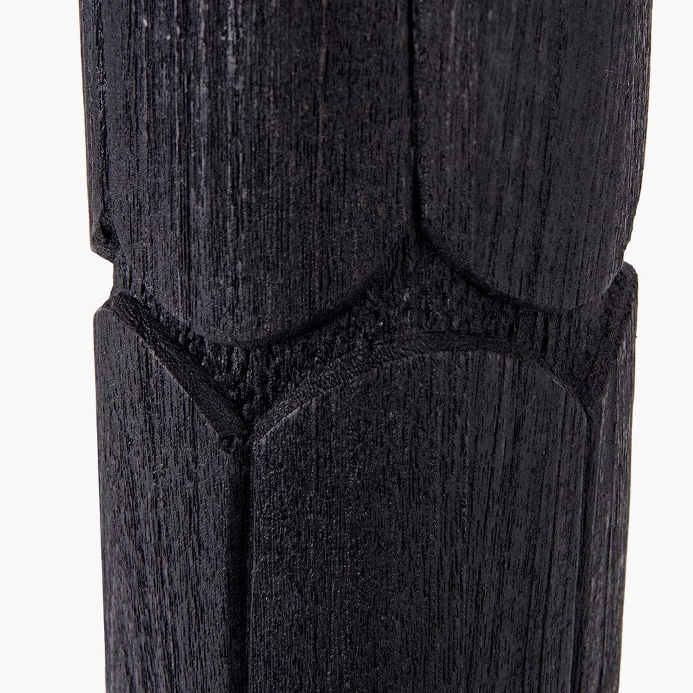 Aurelia Embossed Black Wood Tall Table Lamp Base with Lino 35cm White Self Lined Linen Cylinder Lampshade.
