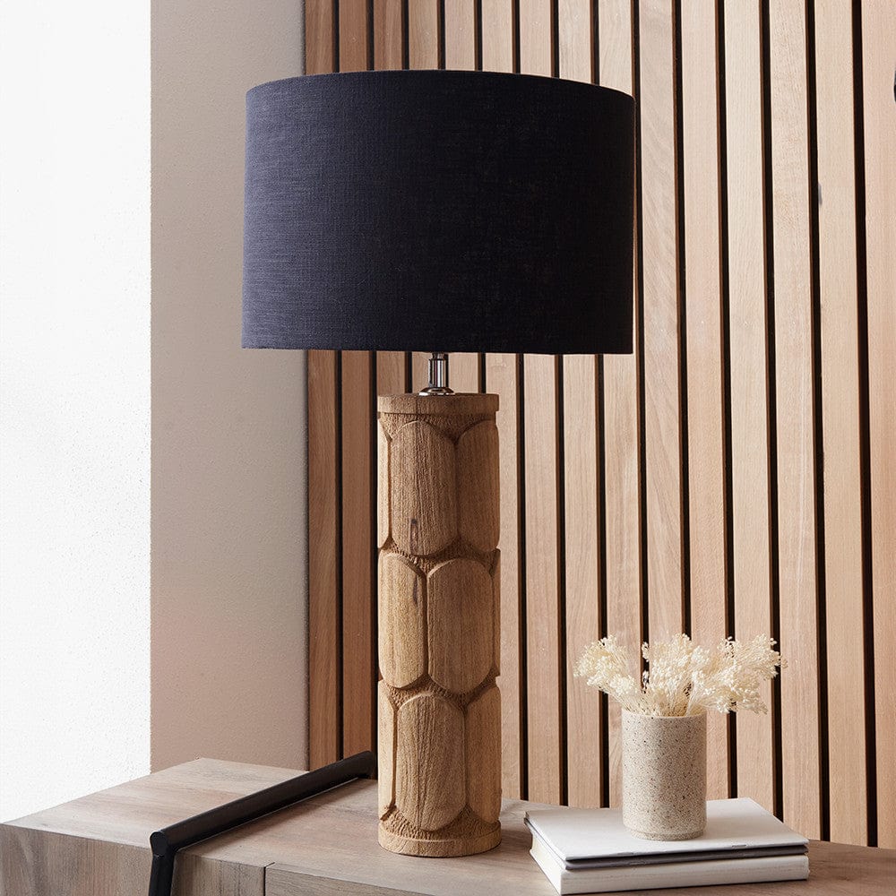 Aurelia Embossed Natural Wood Tall Table Lamp Base.