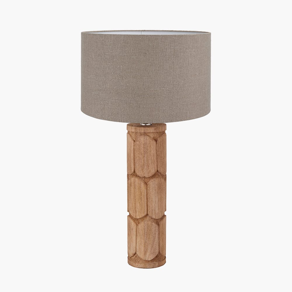 Pacific Lifestyle Lighting Aurelia Embossed Natural Wood Tall Table Lamp Base with Edward 35cm Natural Linen Cylinder Lampshade House of Isabella UK